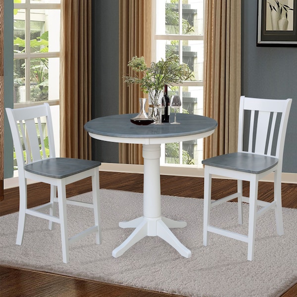 Round 36 In Rd Ped Gathering Ht Table,2 San Remo Stools,White/Heather Gray, 36 In W X 36 In L X